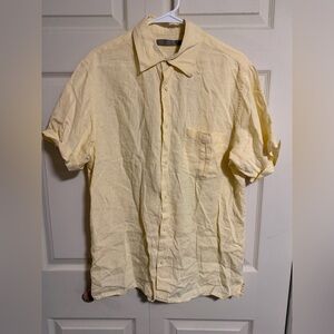 Raffi men’s medium Light Yellow Casual linen short sleeve Button Down Shirt